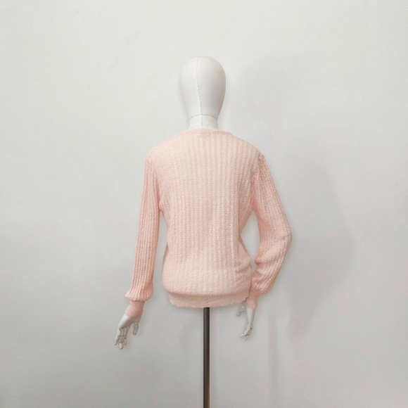 Simpsons Canadian Vintage Baby Pink 70s Pointelle Knit Button-Up Cardigan - Picture 3 of 4